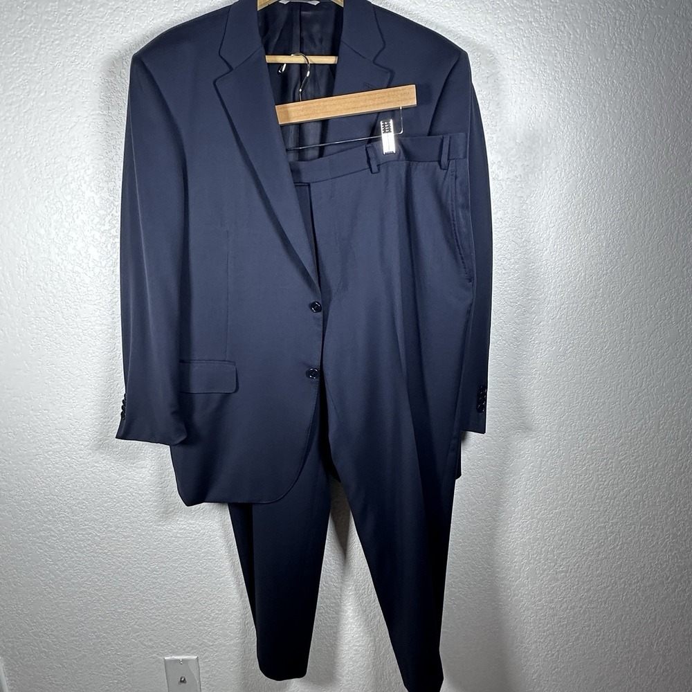 Canali 1934 Single Breasted 2 Button Italian Wool Navy blue Modern Suit 46R
